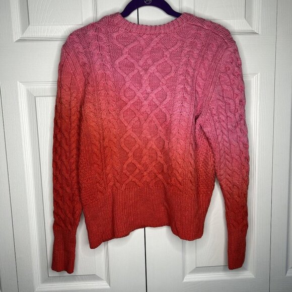Ply-Knits Frida Pink Red Ombre Cable Knit Wool Sweater Women's Size Large L - Picture 6 of 8